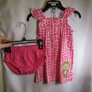 Baby Pink Heart Sundress sleeveless w Monkey & Panties 6-9 mts 100% cotton